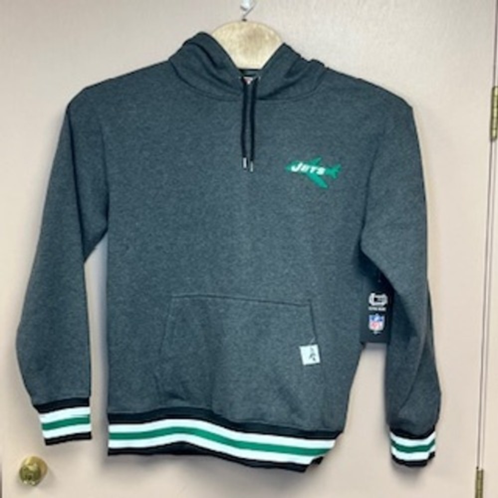 Ultra Game NFL New York Jets Hoodie Mens Medium Gray Pullover Sweatshirt NEW‎